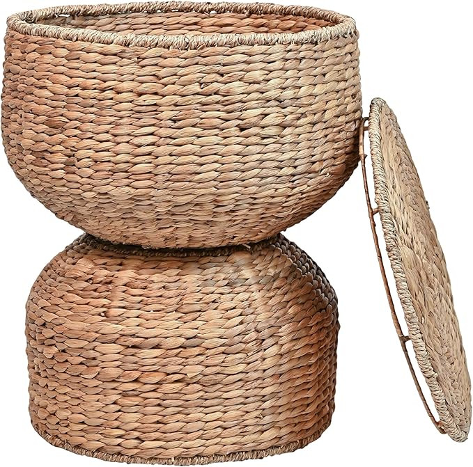 happimess SAT1000A Bhola 18" Hourglass Handwoven Hyacinth Storage Accent Table with Lid for Stora... | Amazon (US)