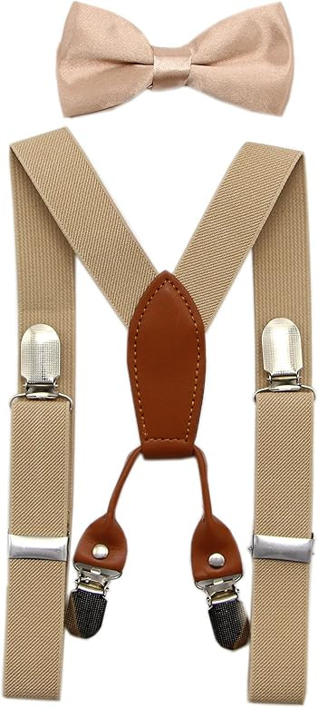 JAIFEI Toddler Kids 4 Clips Adjustable Suspenders and Matching Bow Tie Set | Amazon (US)