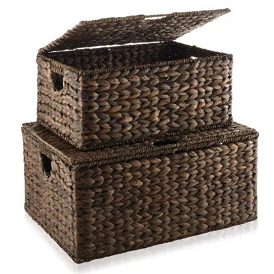 Casafield Water Hyacinth Rectangular Storage Baskets with Lids (Medium and Large) | Wayfair North America