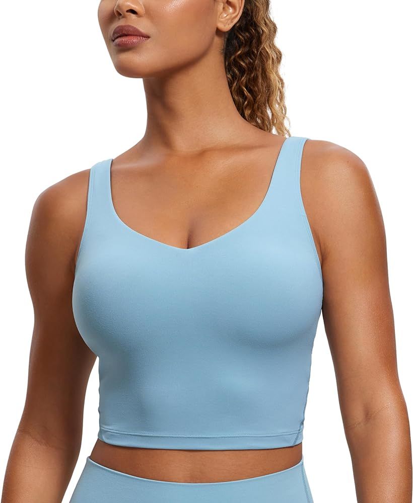 CRZ YOGA Butterluxe Womens V Neck Longline Sports Bra - Padded Workout Crop Tank Top with Built i... | Amazon (US)