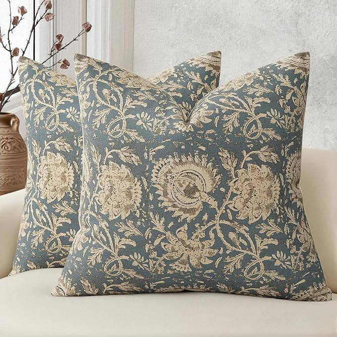 Vintage Floral Print Throw Pillow Covers 20x20 Set of 2 Neutral Modern Farmhouse Pillowcase Accen... | Amazon (US)