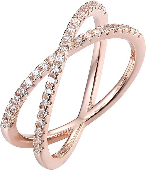 14K Gold Plated X Ring Simulated Diamond CZ Criss Cross Ring for Women | Amazon (US)