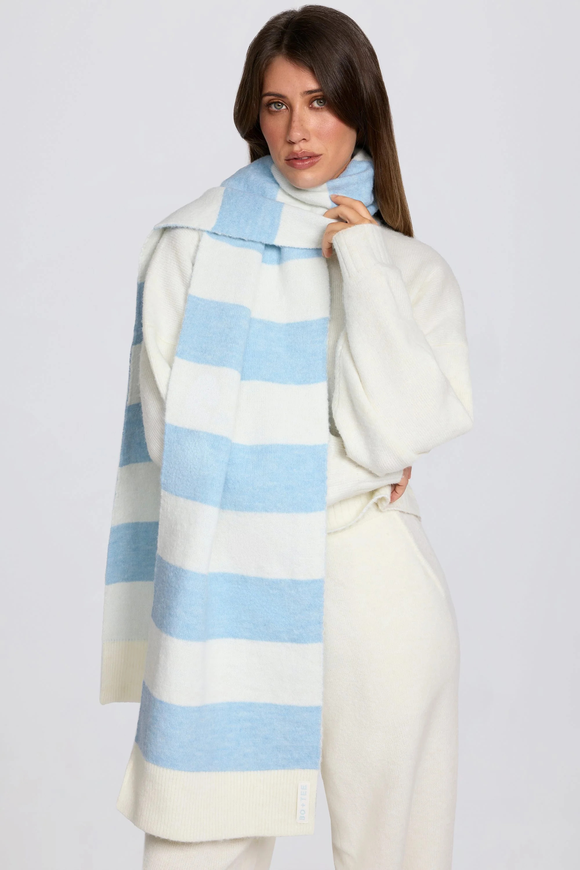 Knit Striped Scarf in Powder Blue | Oh Polly