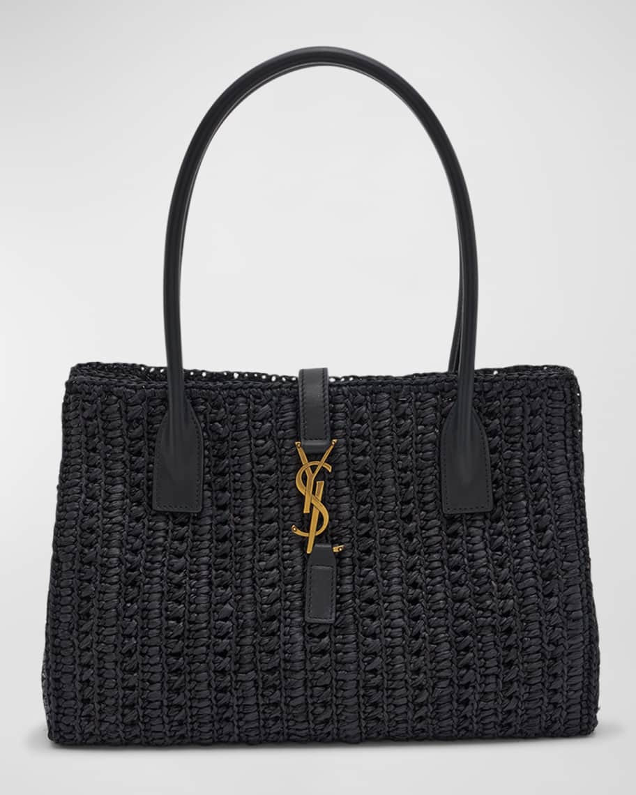 Saint Laurent Panier Rectangular YSL Tote Bag in Raffia | Neiman Marcus