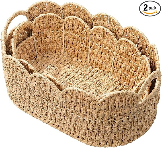 Coeusy Paper Rope Scalloped Basket Set of 2,Woven Storage Baskets for Shelves,Laundry,Towels,Clot... | Amazon (US)