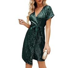 JASAMBAC Women's Sequin Dress Sparkly Glitter Short Sleeve V Neck Bodycon Dress Sparkle Party Disco  | Amazon (US)
