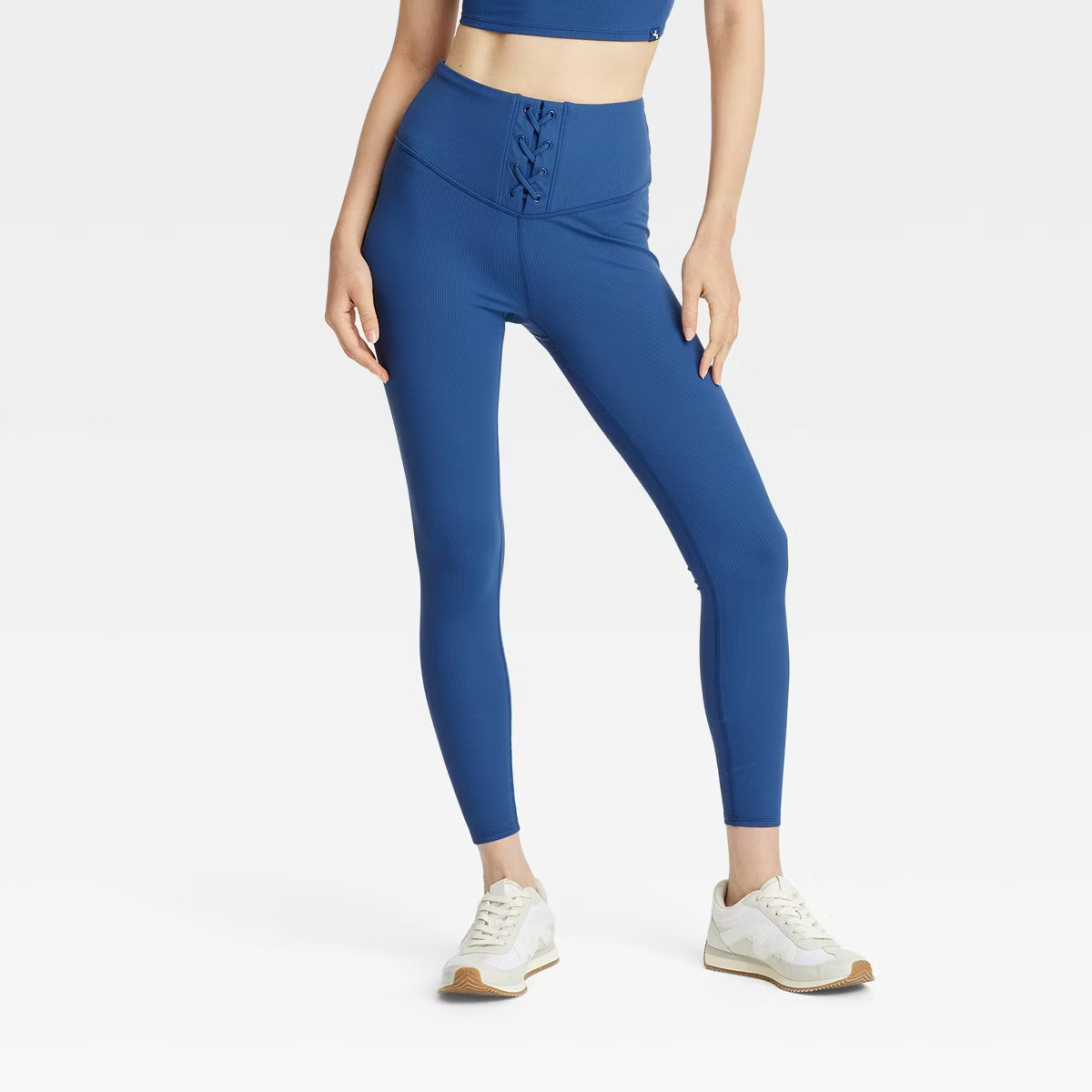 Women's High Rise Lace-Up Detail Ribbed 7/8 Leggings - JoyLab™ Sapphire Blue M | Target