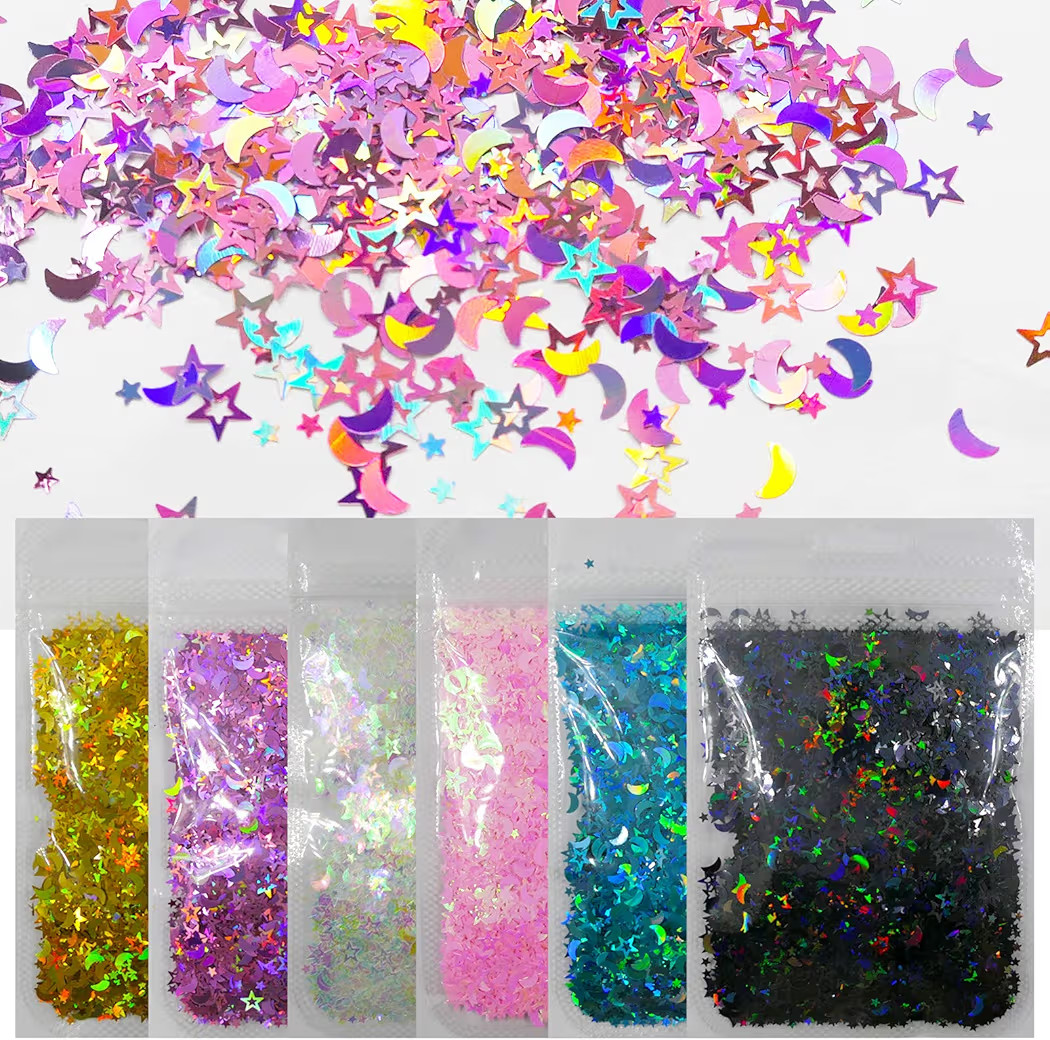 LoveOurHome 6 Colors Star Moon Chunky Glitter Flakes Resin Epoxy Accessories Holographic Black Bl... | Amazon (US)