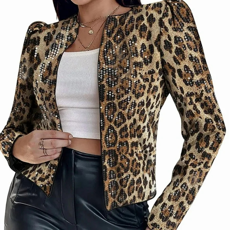 Women'S Cheetah Print Blazer Leopard Jacket Long Sleeve Suit Work Jacket Brown L | Walmart (US)