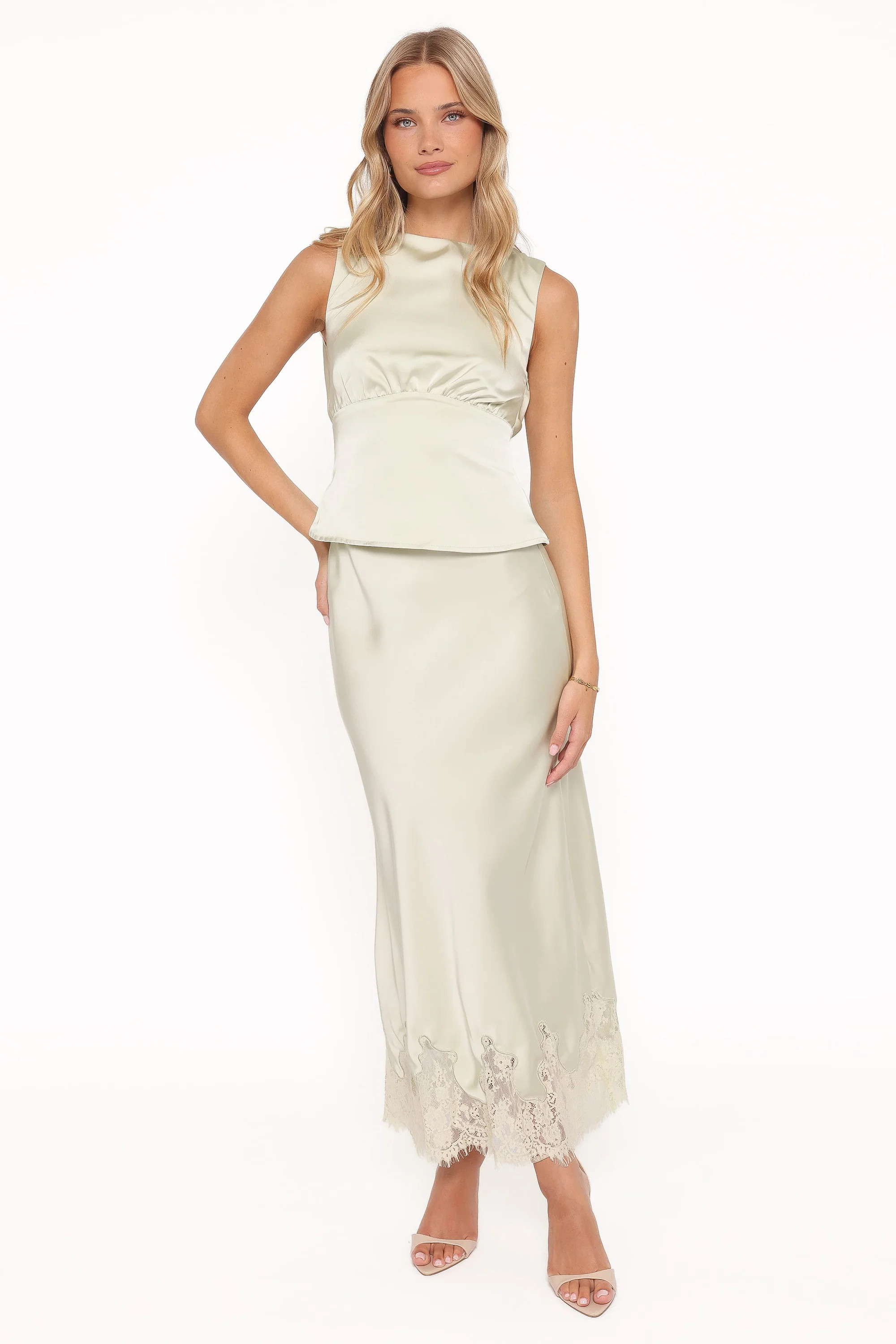 Alira Lace Trim Midi Skirt - Sage | Petal & Pup (AU)