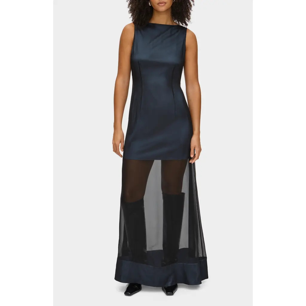 ALIGNE Amalie Sheer Silk Blend Maxi Dress in Black at Nordstrom, Size 2 | Nordstrom