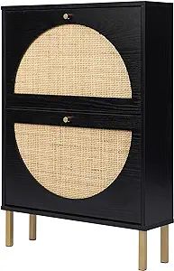 ZeHuoGe Natural Rattan Shoe Cabinet with 2 Flip Drawers, 2-Tier Black Shoe Rack Storage Cabinet f... | Amazon (US)