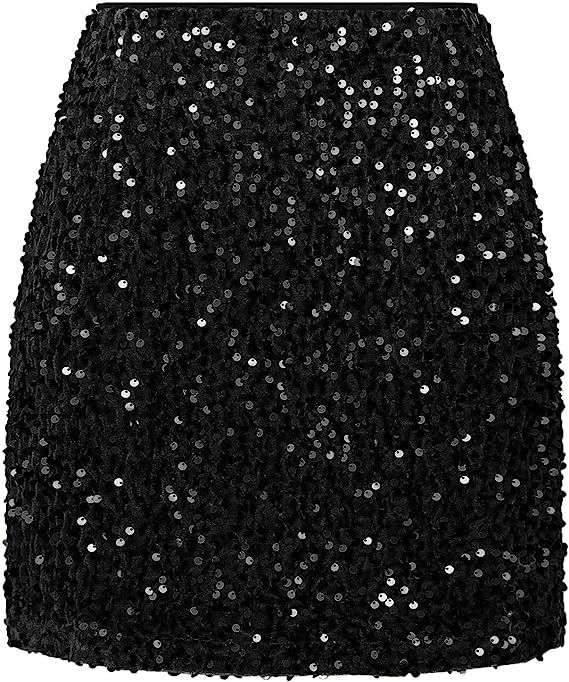 IDEALSANXUN Sequin Skirts for Women Trendy 2023 Sliver Bodycon Mini Skirt | Amazon (US)