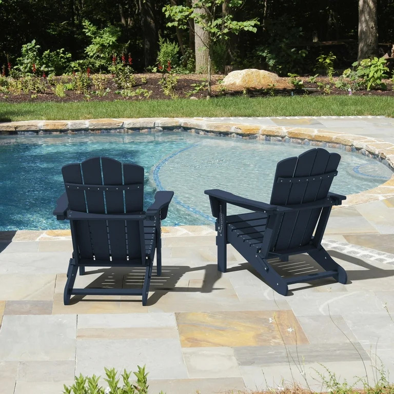 2PCS Plastic Folding Adirondack Chair, Outdoor Patio Chair Set of 2 for Garden, Blue | Walmart (US)