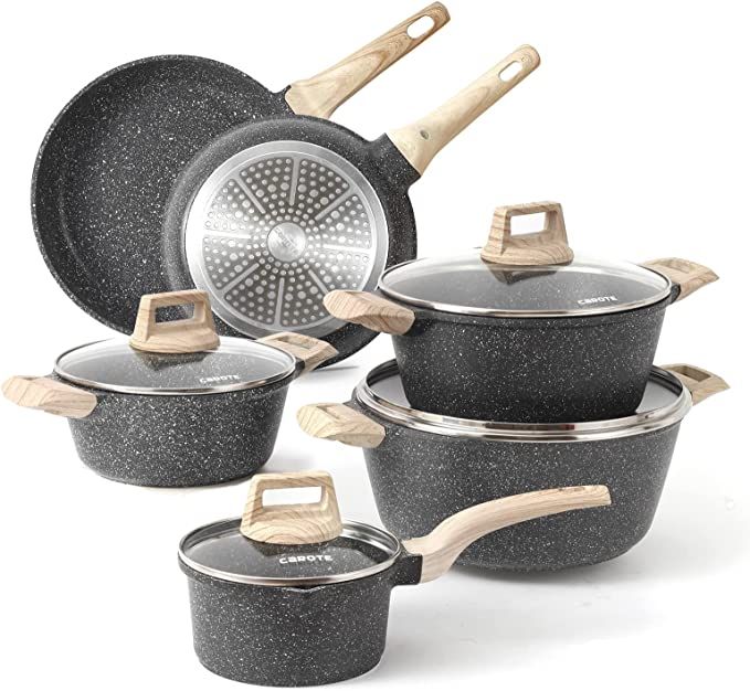 Carote Nonstick Granite Cookware Sets, 10 Pcs Pots and Pans Set, Non Stick Stone Kitchen Cooking ... | Amazon (US)