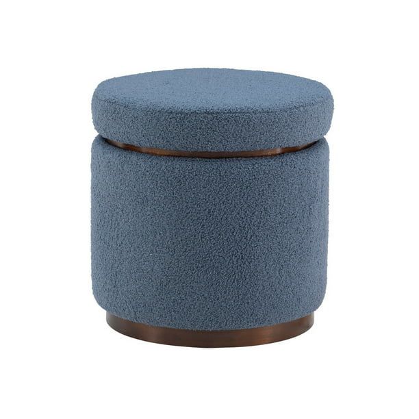 Linon Primrose Storage Ottoman Stool, Walnut Finish with Dark Blue Sherpa Fabric | Walmart (US)