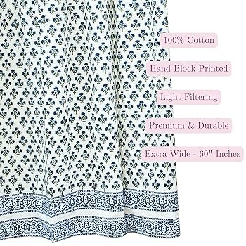 ATOSII 100% Cotton Single Panel Floral Block Print Curtain, Easy Hanging with Rod Pocket & Loop, ... | Amazon (US)