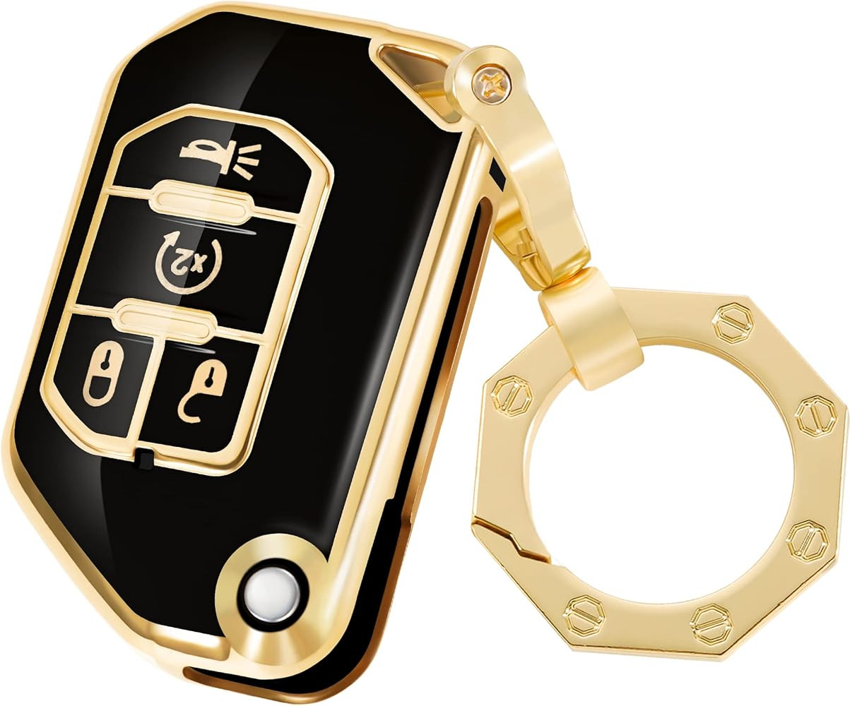 for Jeep Key Fob Cover Car Key Case Shell with Gold Keychain fit Wrangler Gladiator JL JLU JT | Amazon (US)