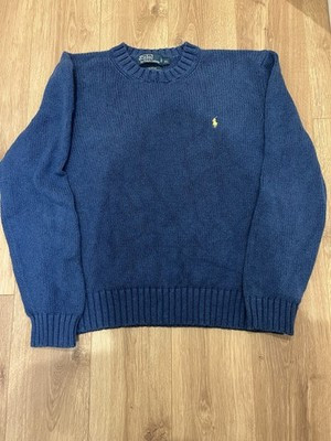 Vintage 90s Polo Ralph Lauren Chunky Knit 100% Cotton Blue Sweater Pony Mens XL | eBay US