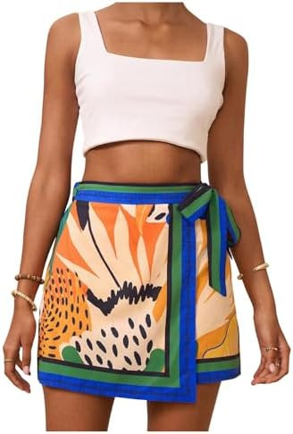 MakeMeChic Women's Floral High Waist Skirt Wrap Knot Side Summer Short Skirts | Amazon (US)
