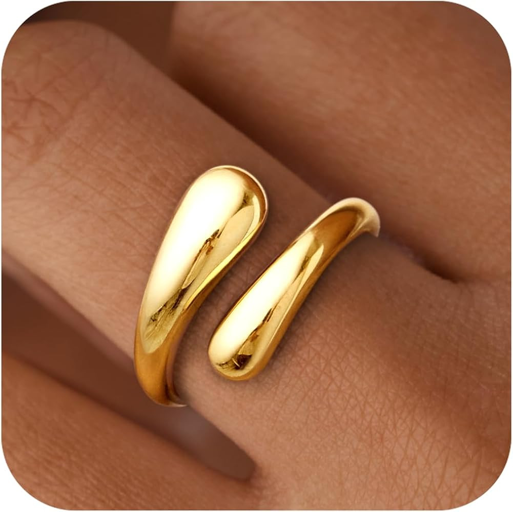 Non Tarnish Gold Chunky Rings for Women, 14K Gold Plated Statement Dome Rings, Stackable Mens Wed... | Amazon (US)