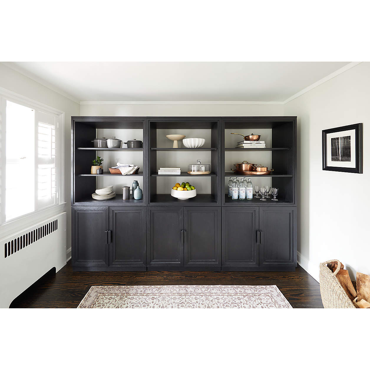 Calypso 36"" Black Wood Bookcase with Wood-Door Storage | Crate & Barrel