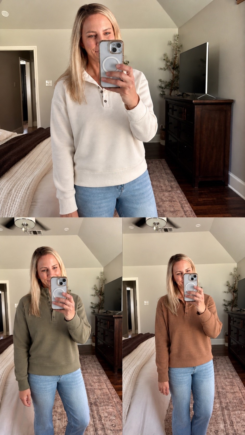 Loving this waffle button sweater from @Walmart!  Under $20 and comes in multiple colors!  Runs tts or size up if you want it a bit more oversized.