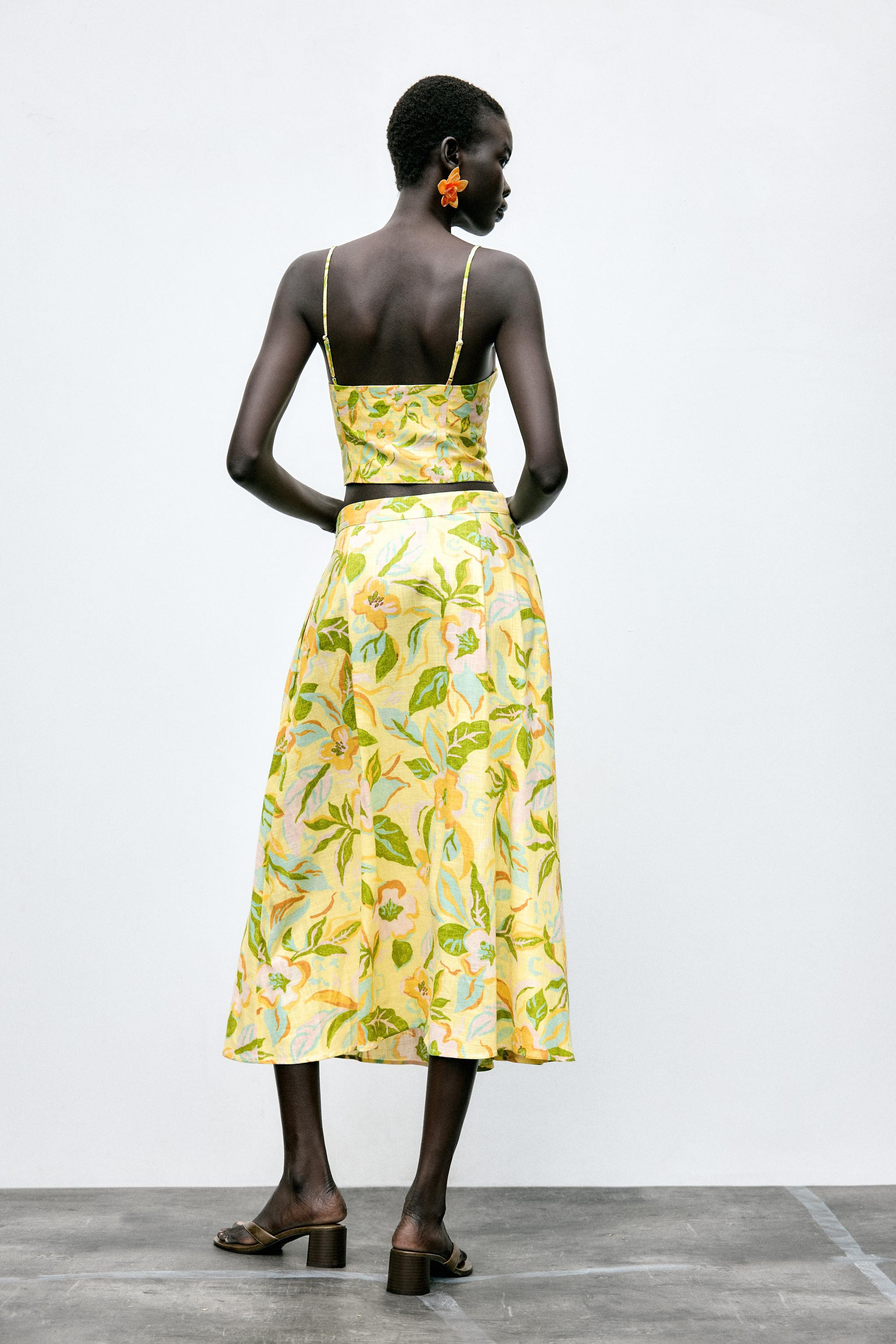 PRINTED LINEN CROP TOP | Zara US