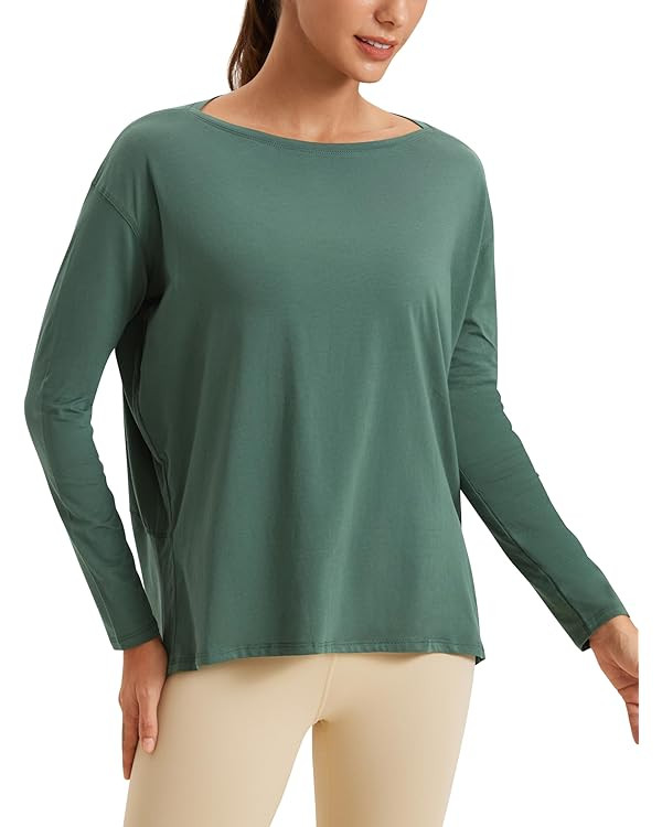 CRZ YOGA Pima Cotton Long Sleeve Workout Shirts for Women Loose Fit Athletic Yoga T-Shirts Casual... | Amazon (US)