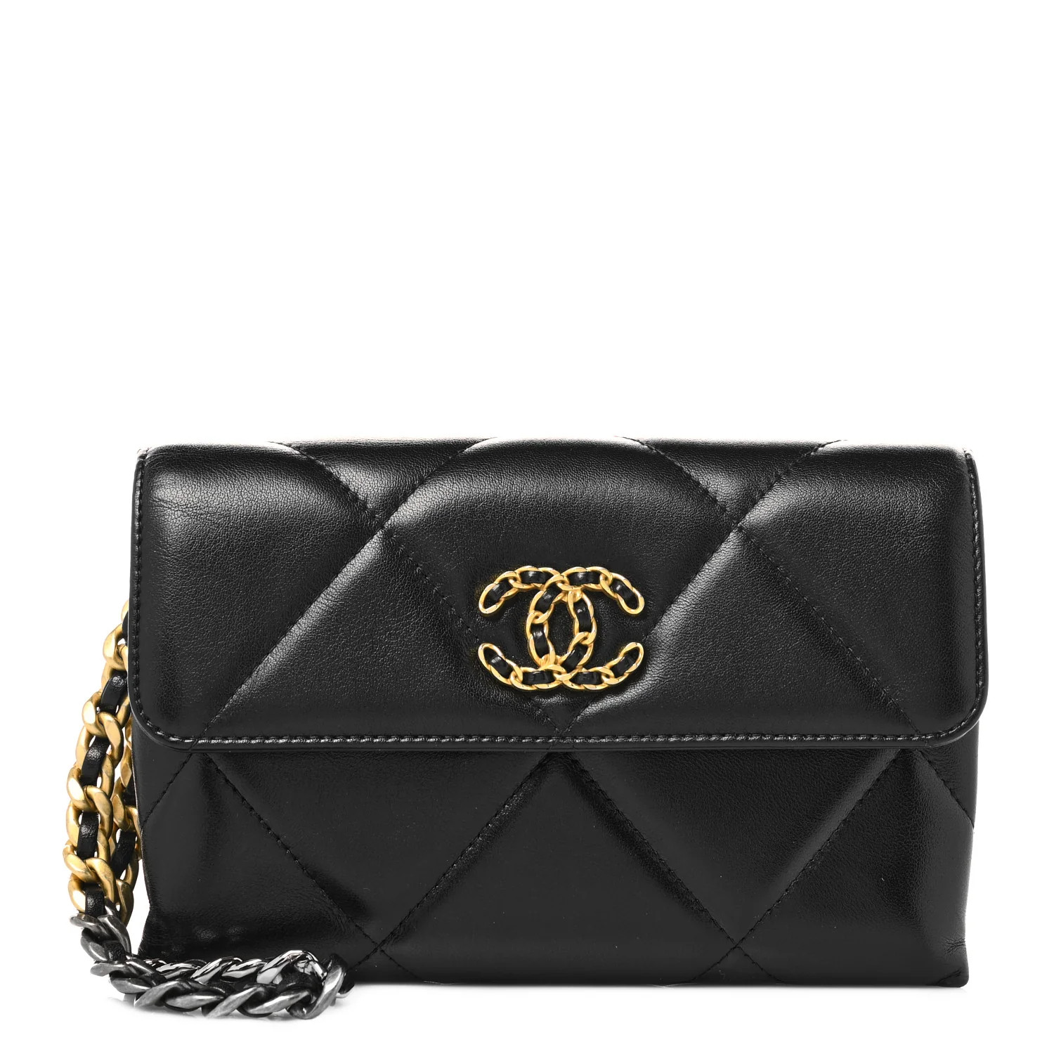 Chanel Lambskin Quilted Chanel 19 Flap Clutch Black 1100977 | FASHIONPHILE (US)