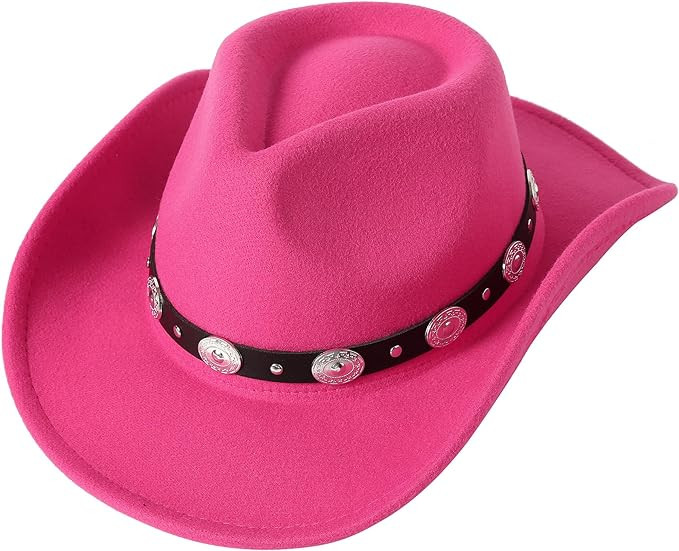 Lanzom Women Men Felt Wide Brim Western Cowboy Hats Belt Buckle Panama Hat | Amazon (US)