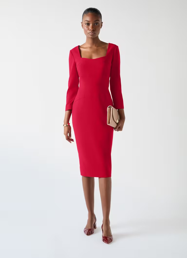 Altyn Red Crepe Shaped Seam Fitted Crepe Dress | L.K. Bennett (UK)