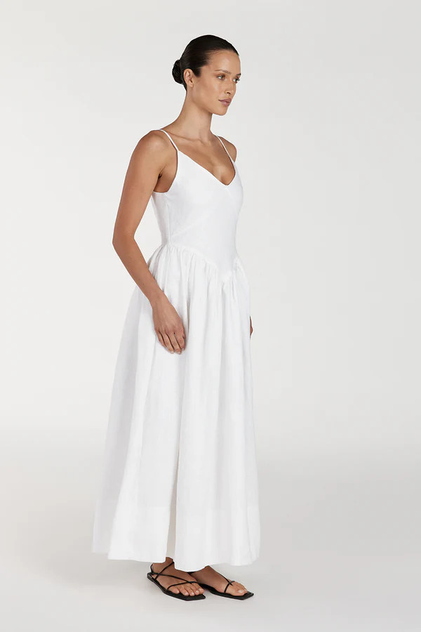 LEXI WHITE LINEN MIDI DRESS | DISSH