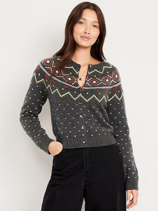 SoSoft Cropped Fair Isle Cardigan Sweater | Old Navy (US)