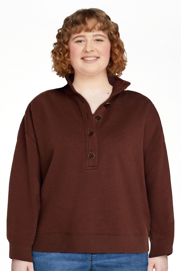 Time and Tru Women's Quarter Button Fleece Top with Long Sleeves, Size XS-XXXL | Walmart (US)