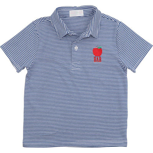 Navy Knit Stripe Apple Polo | Cecil and Lou