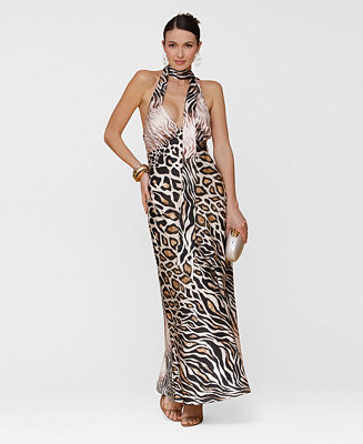 Women's Printed Halter Scarf-Tie Maxi Dress | Macy's