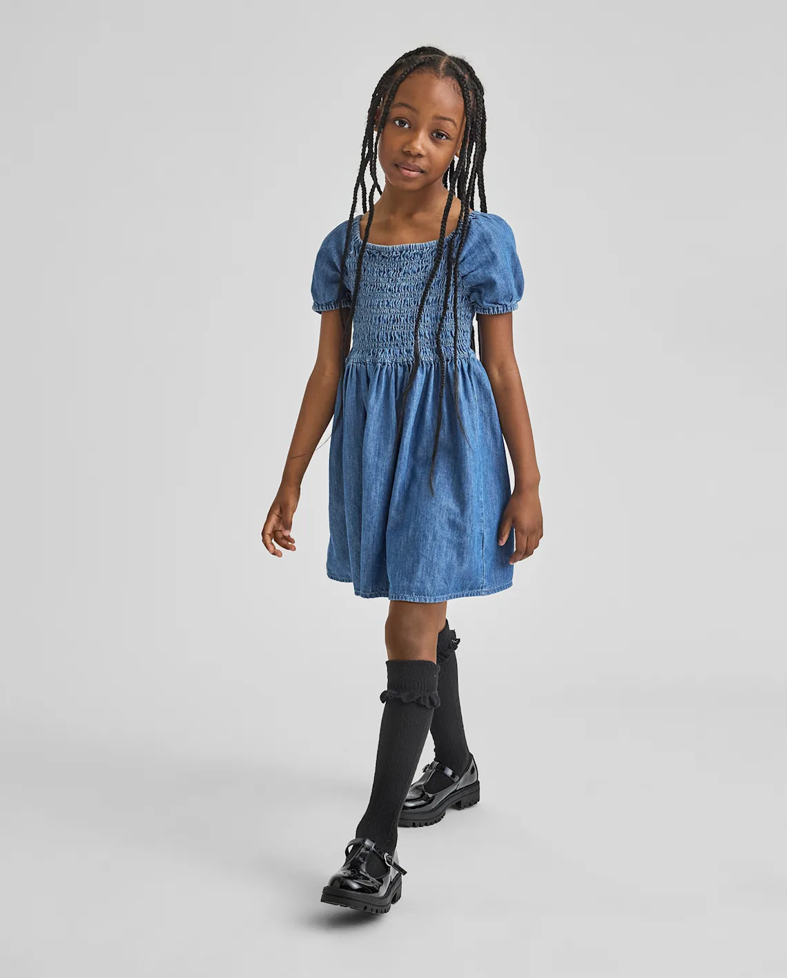 Girls Chambray Smocked Dress - blue | The Children's Place