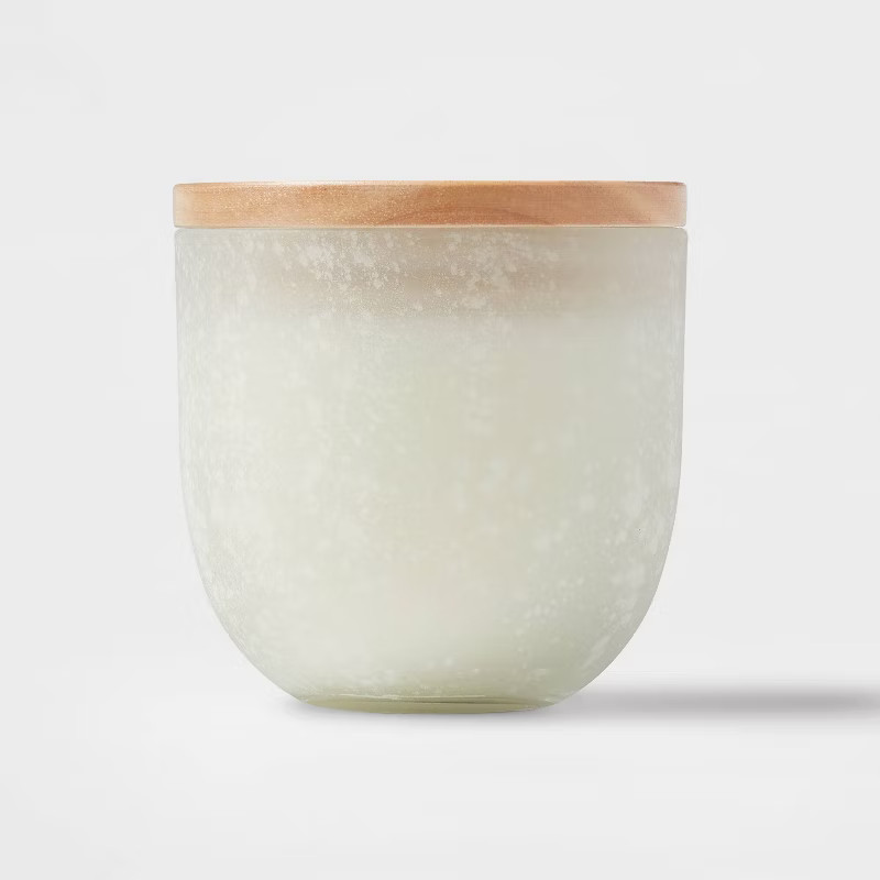 10oz Tinted Salt Finish Glass Candle with Wood Lid Sea Salt & Coconut Cream - Threshold™ | Target