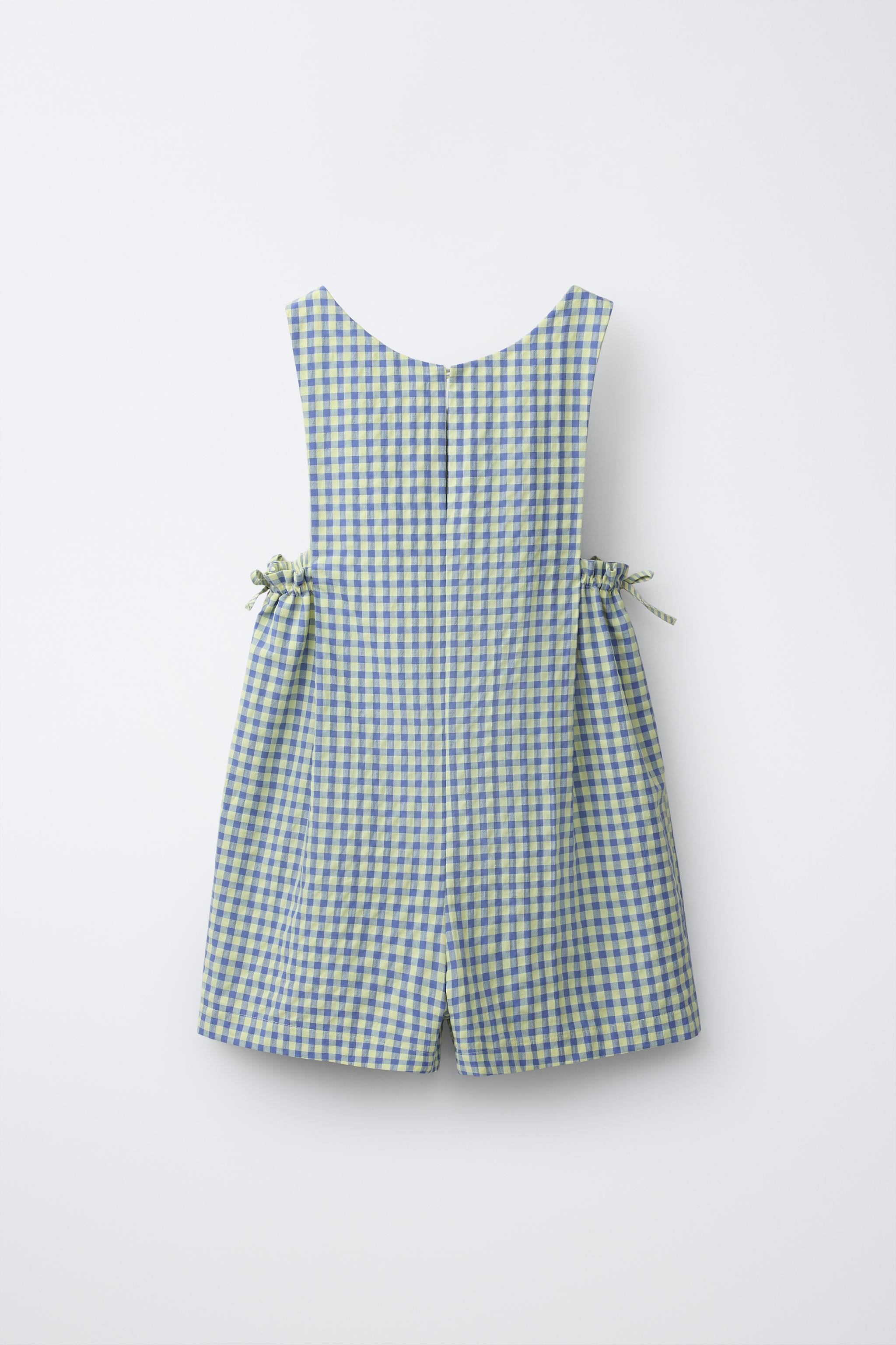 SHORT GINGHAM PLAYSUIT WITH BOWS | Zara UK