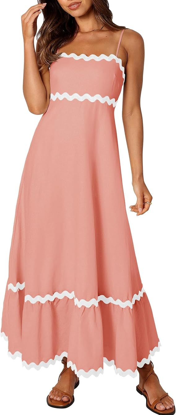 ZESICA Women's 2025 Summer Spaghetti Straps Sleeveless Backless Sundress Flowy Smocked Lace Swing... | Amazon (US)