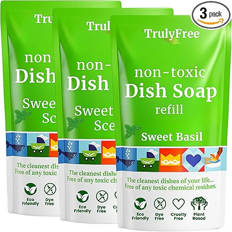 Truly Free Non Toxic Dish Soap | Natural Concentrated Dishwashing Liquid - Sweet Basil Scent | No... | Amazon (US)