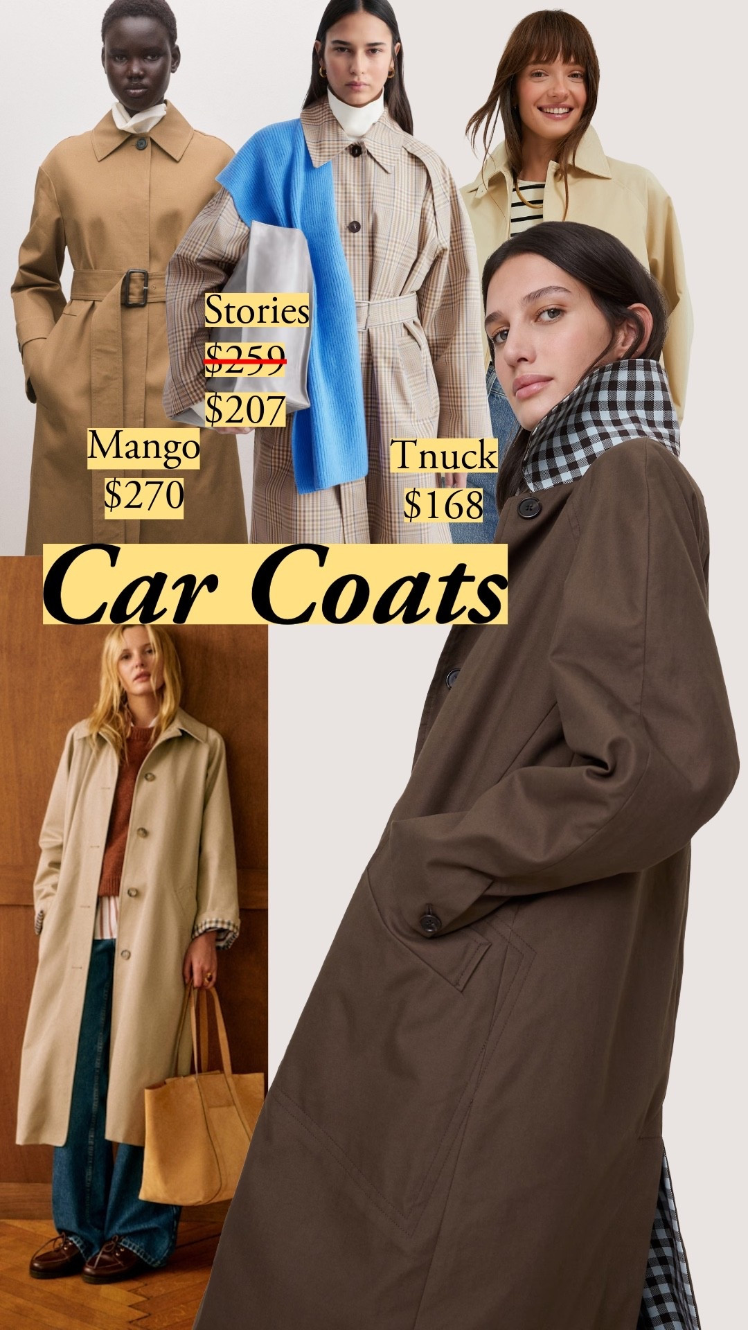 Car coats and Balmacaans skip the gun flap entirely - cleaner details with the same polished presence as trenches. Look for sculptural collars and cotton or wool. A bit of nylon (20%) helps repel water and adds crispness. I'm also including a BR Factory option that's good for the price if you're unsure whether this silhouette will actually work for you.

#LTKootd