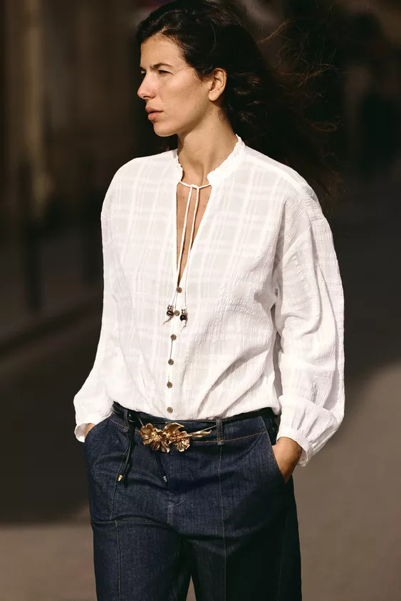 WOODEN BUTTON BLOUSE | Zara US