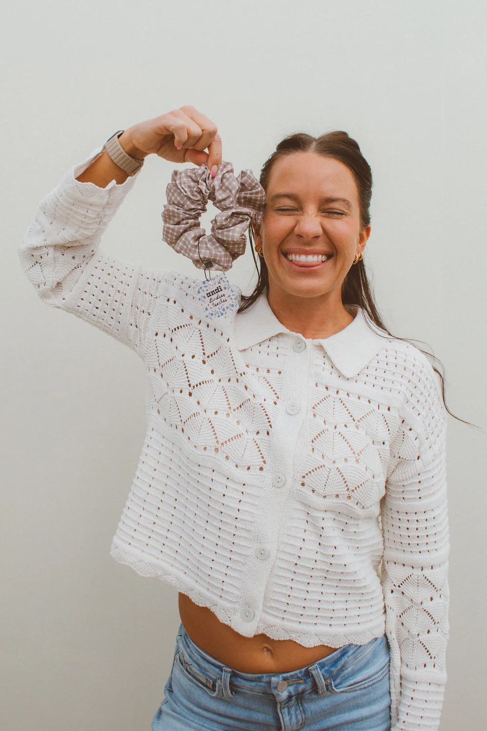 Tan Gingham Jumbo Scrunchie | Shop Andi