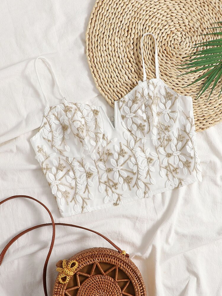 Floral Embroidery V-bar Cami Top | SHEIN