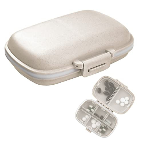 1Pack Travel Pill Organizer, 8 Compartments Portable Pill Case, Small Pill Box for Pocket Purse Portable Medicine Vitamin Container Beige | Amazon (US)