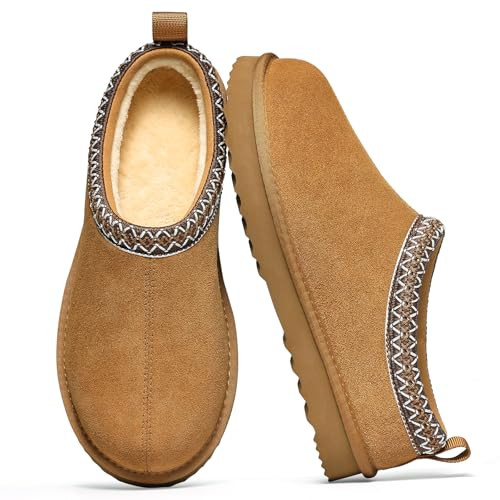 Genuine Suede Fuzzy Slippers for Women Winter Warm House Shoes Cozy Mini Boots for Indoor Outdoor | Amazon (US)