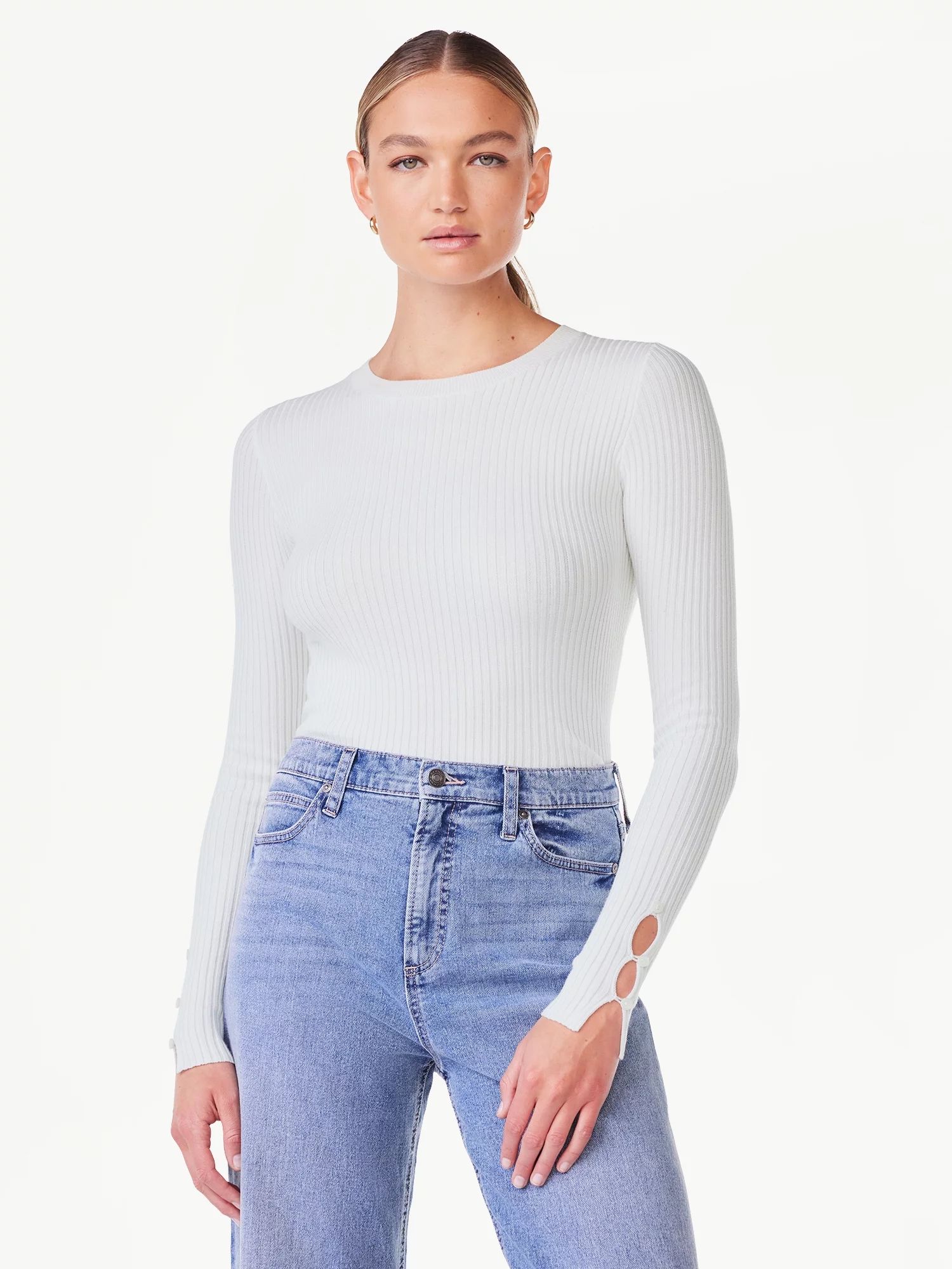 Scoop Women's Ribbed Knit Sweater Bodysuit with Long Sleeves, Sizes XS-XXL | Walmart (US)