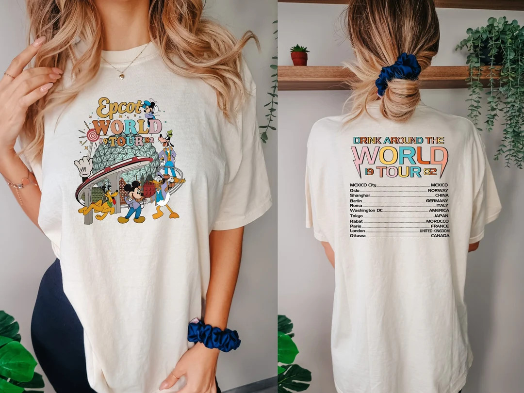 Epcot Drink Around the World Tour Comfort Colors Shirt, Disney Epcot Shirt, Mickey and Friends, E... | Etsy (US)